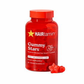 HAIRtamin front packaging showing vegan gummy stars and label benefit