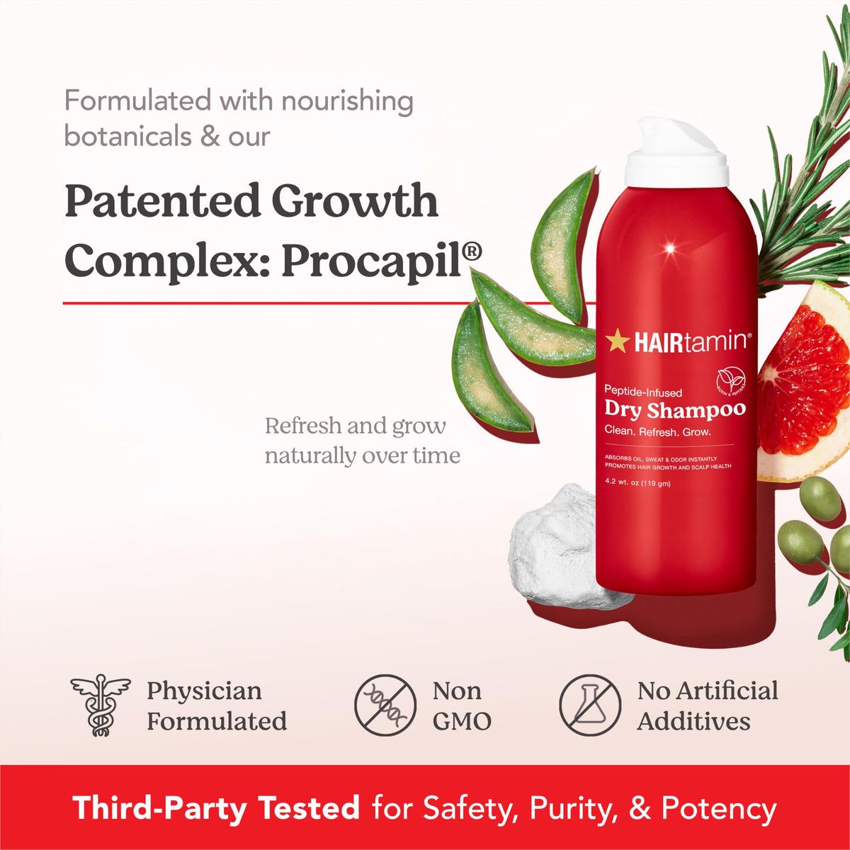 HAIRtamin ingredients display with rosemary and biotin for scalp health