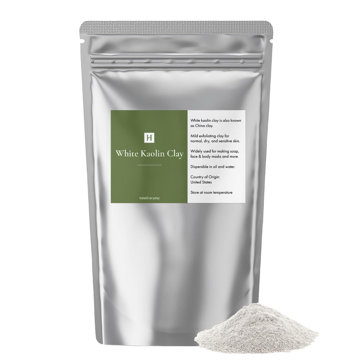 HalalEveryday front packaging showing 2 pound bag and cosmetic-grade clay benefit