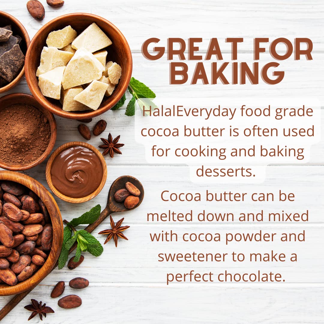HalalEveryDay cocoa butter next to ruler showing 1 lb size and portioning benefit