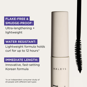 HALEYS curved wand close-up gripping lashes for lift and separation