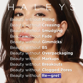 HALEYS powder in makeup bag with mirror showing everyday portability benefit