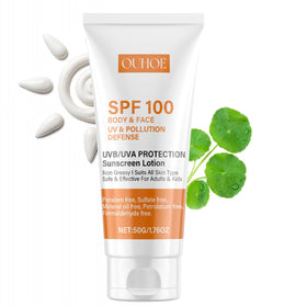 HALIGIE front packaging showing SPF 100 and travel-friendly design benefit