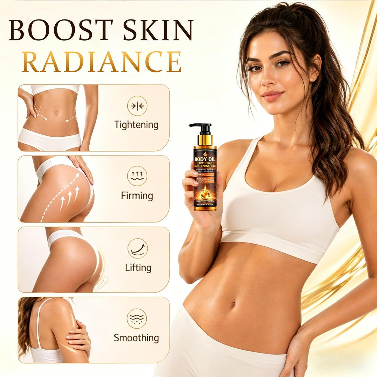 Halldeli application on thigh demonstrating massage technique for firmer appearance