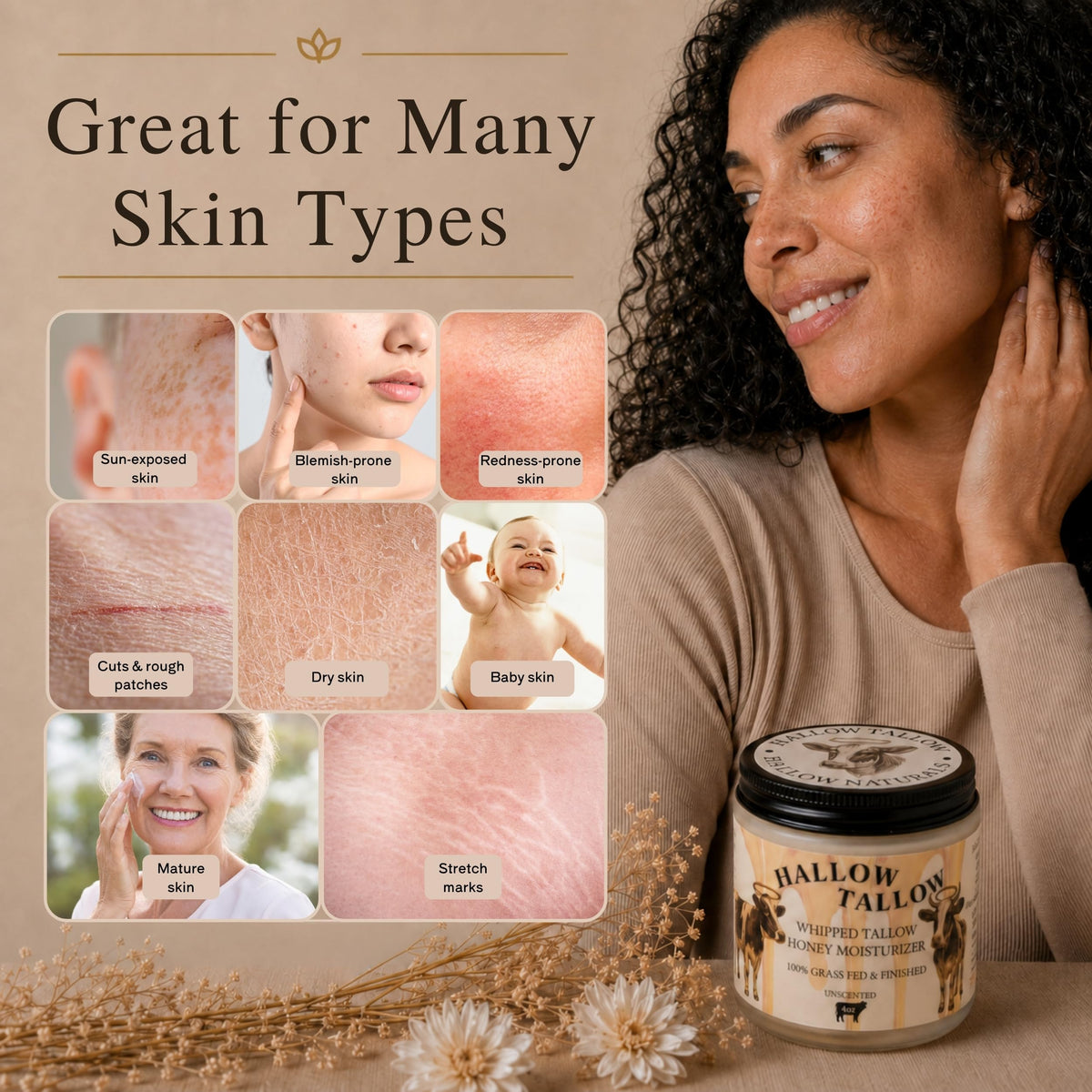 Hallow Naturals with Manuka honey jar and olive oil highlighting natural ingredients