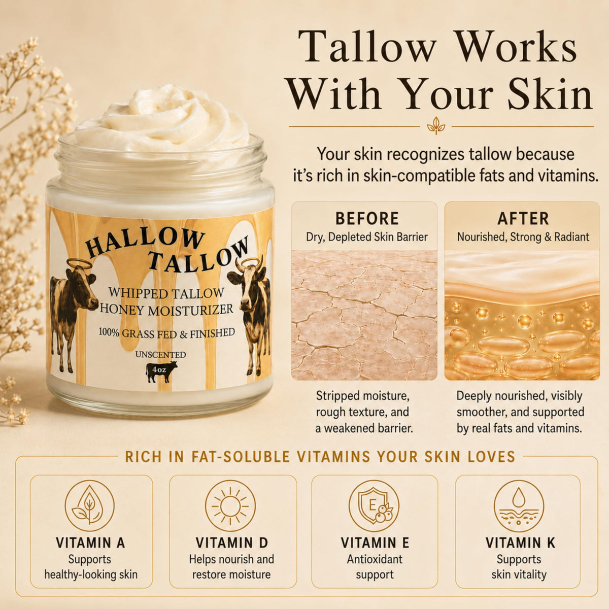 Hallow Naturals scooping balm with finger demonstrating smooth application