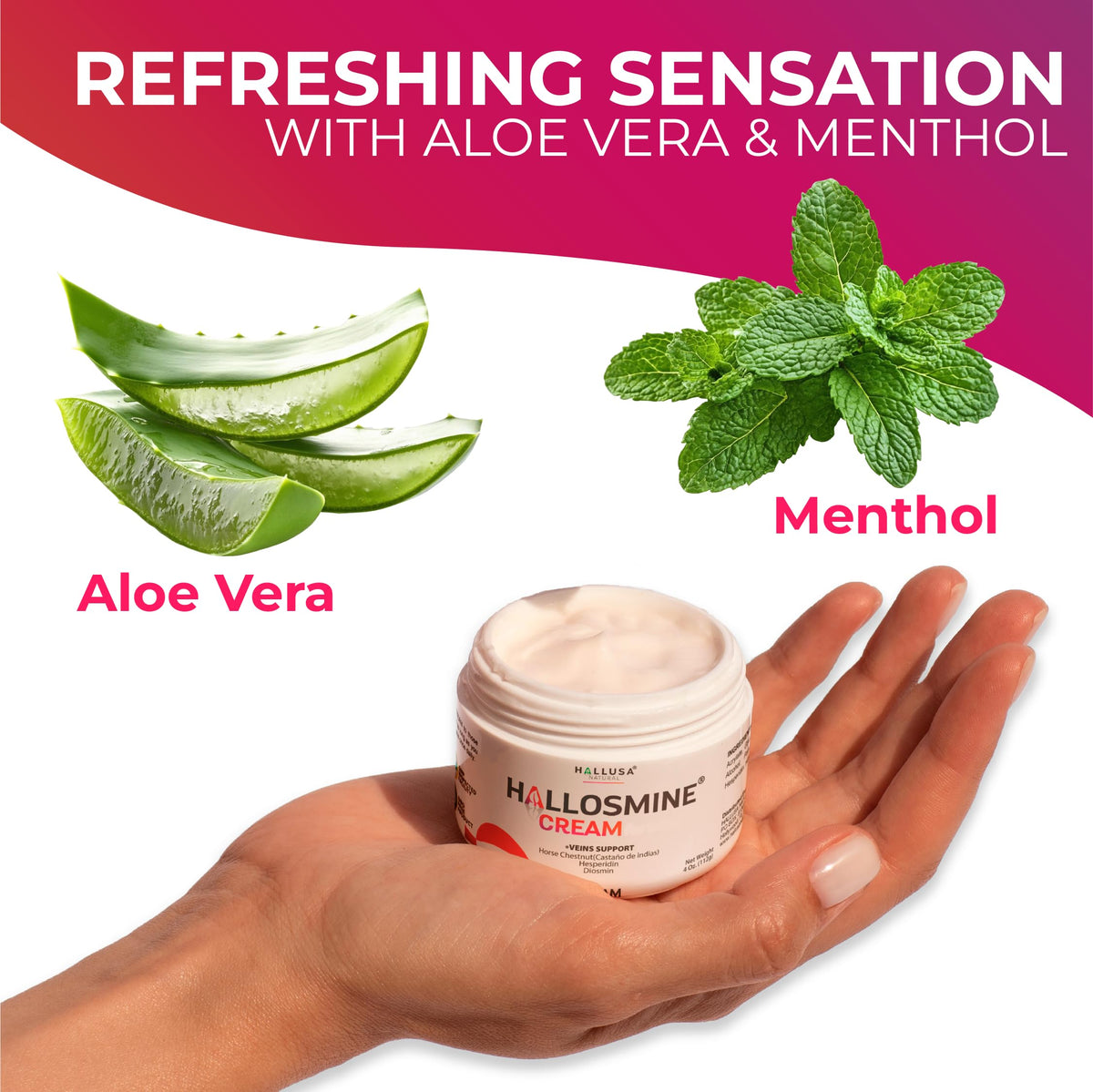 Hallusa Natural applying cream to legs demonstrating easy massage application