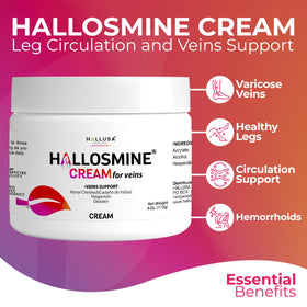 Hallusa Natural ingredients label highlighting diosmin, hesperidin and horse chestnut