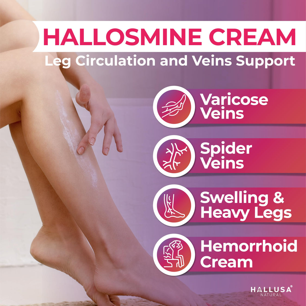 Hallusa Natural open tube showing cream texture and quick-absorbing feel