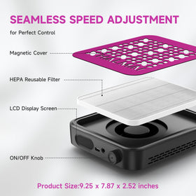 HALMAI next to manicure tools showing compact size and workspace efficiency