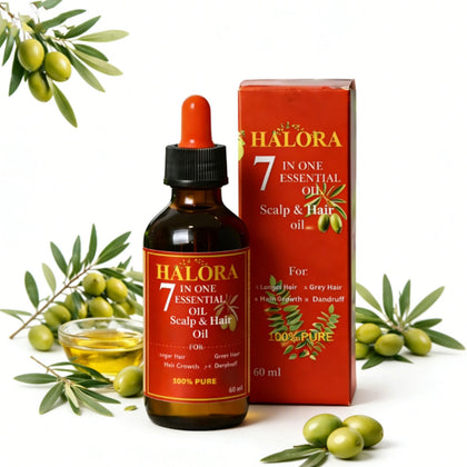 HALORA OIL front packaging showing bottle and label benefits