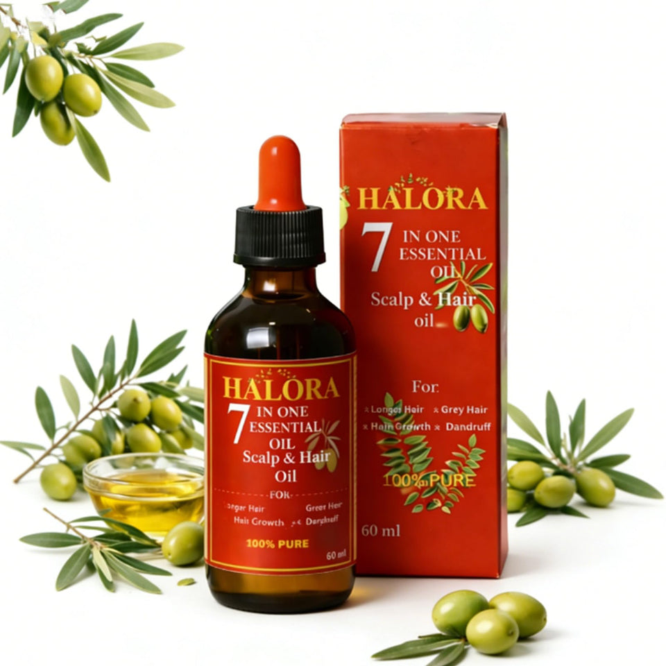 HALORA OIL front packaging showing bottle and label benefits