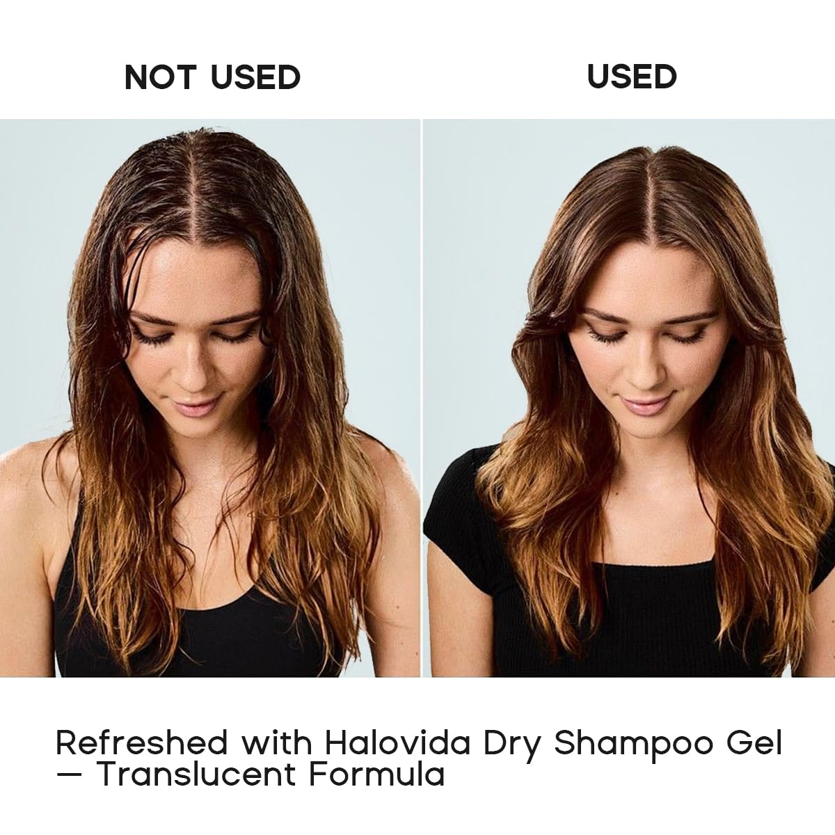 HALOVIDA applied at roots with brush to show volumizing benefit at the scalp