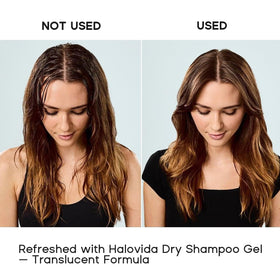HALOVIDA applied at roots with brush to show volumizing benefit at the scalp
