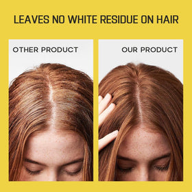 HALOVIDA mist on dark hair roots demonstrating no white residue
