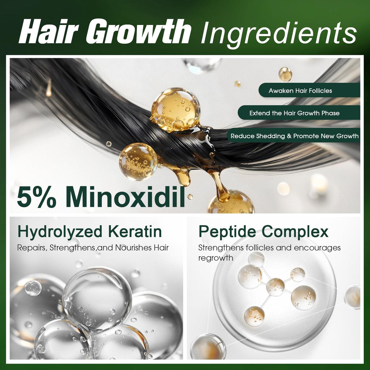 Halsyse ingredient label close-up highlighting 5% minoxidil and peptide blend benefits