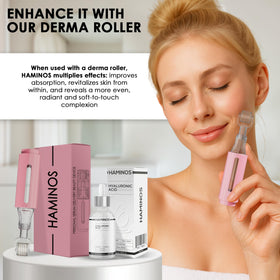 HAMINOS serum on hands demonstrating smooth spread and instant hydration benefit