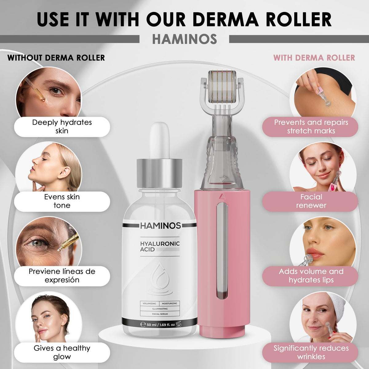 HAMINOS close-up texture showing lightweight non-greasy serum absorbing quickly into skin