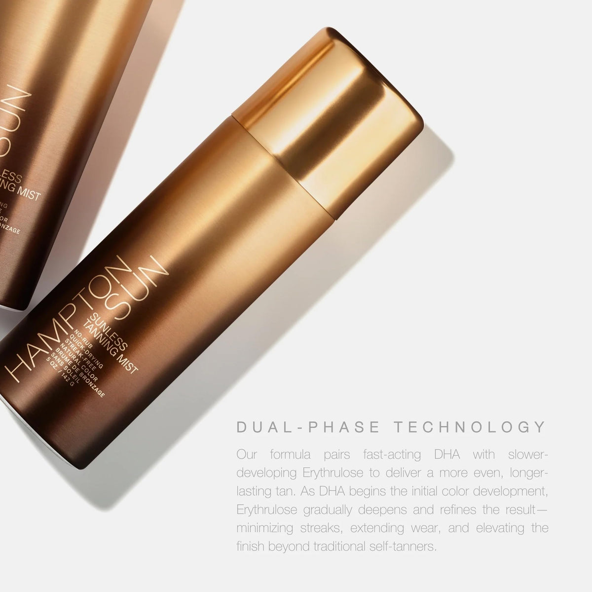 Hampton Sun product beside aloe and witch hazel highlighting soothing ingredients and longer-lasting tan