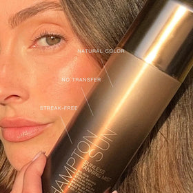 Hampton Sun nozzle close-up illustrating ultra-fine spray for even, mess-free application benefit