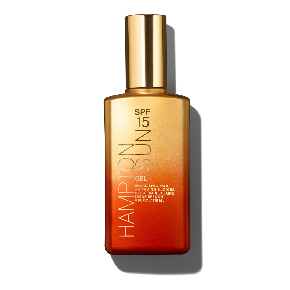 Hampton Sun front packaging showing clear gel and SPF 15 protection for travel convenience