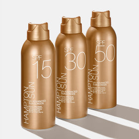 Hampton Sun sunscreen in use at beach highlighting fast application and protection