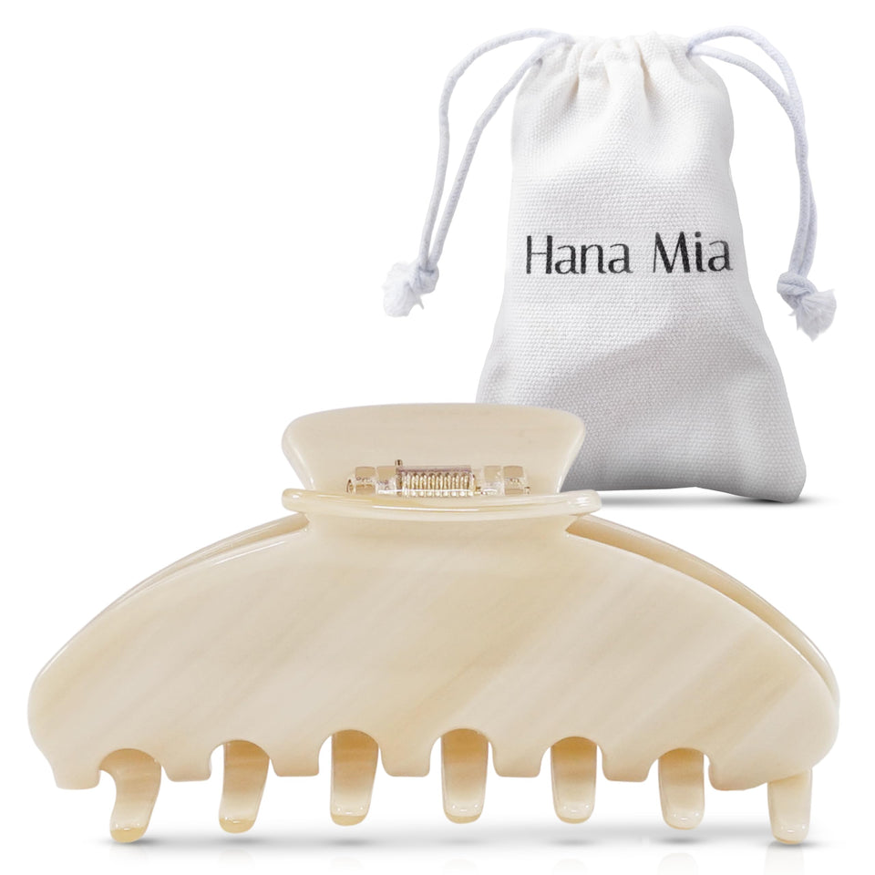 Hana Mia creme clip front view showing glossy acetate and elegant shape for polished looks