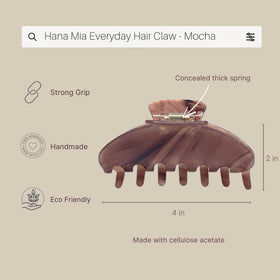 Hana Mia side profile of clip illustrating curved jaw and balanced hold for comfort