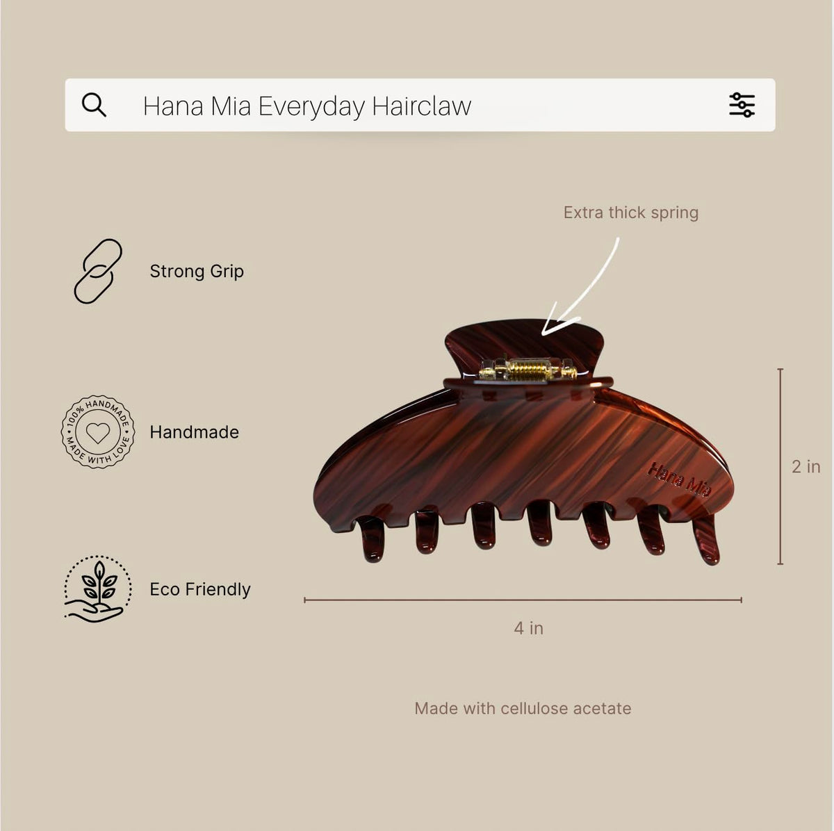 Hana Mia detailed view of clip teeth demonstrating secure, snag-free grip for long hair