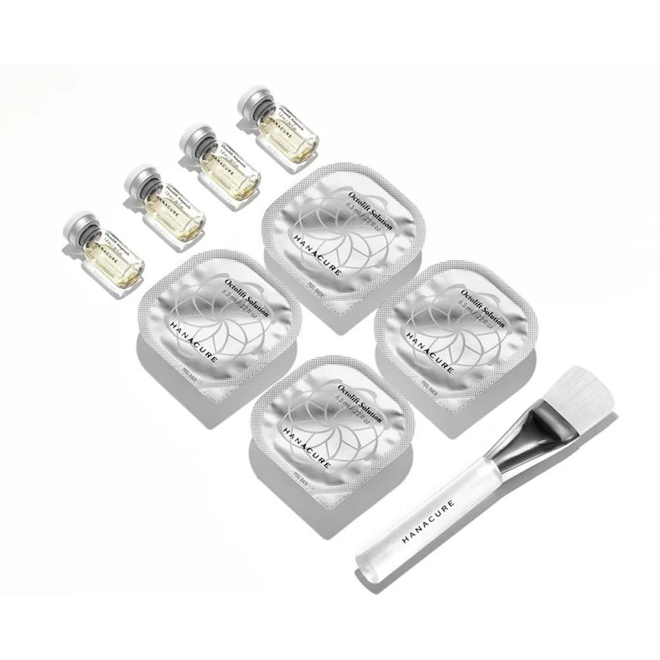 Hanacure front packaging with ampoules and brush showing kit contents and convenience