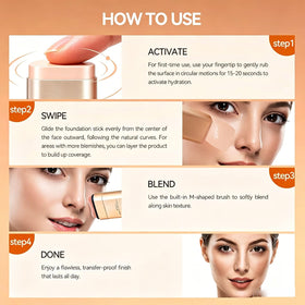 Hanae Beauty stick inside travel bag, emphasizes on-the-go touch-up convenience benefit