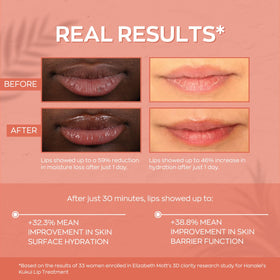 Hanalei application on lips in use showing immediate smoothing benefit