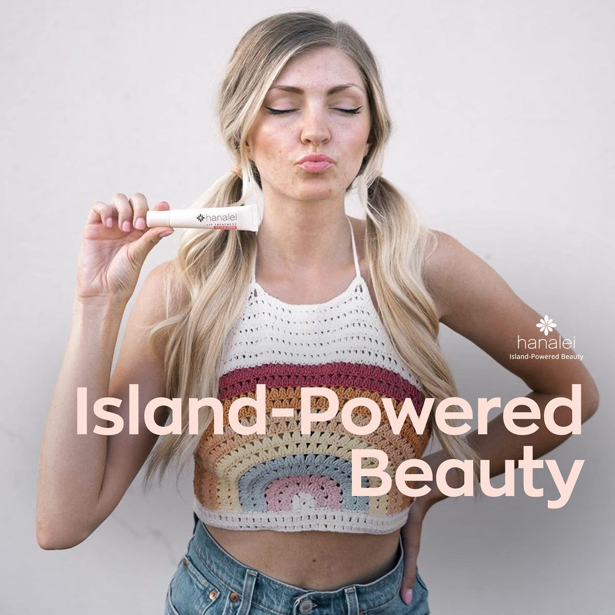 Hanalei clear tint on lips demonstrating subtle natural finish