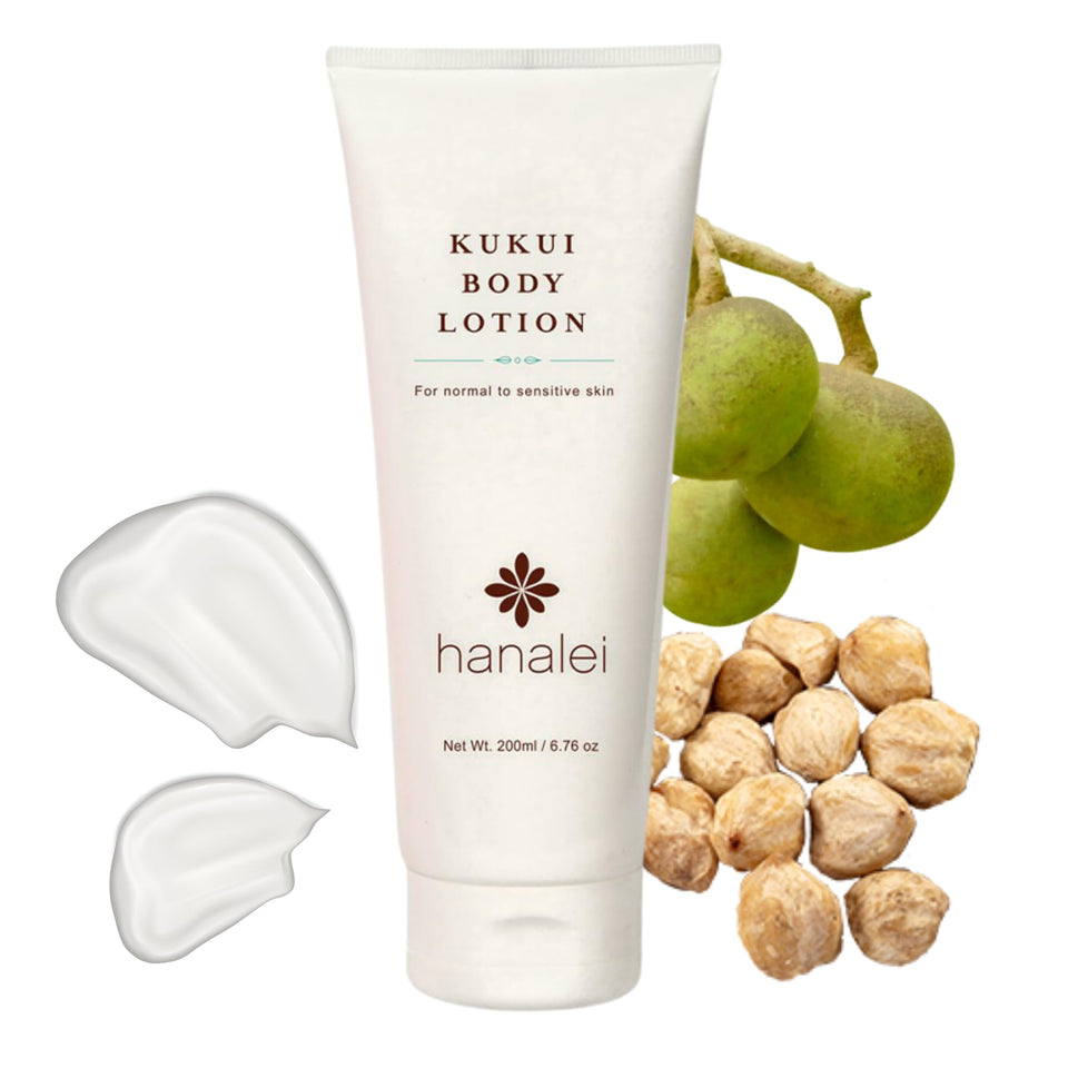 Hanalei front packaging showing kukui lotion and clear benefit of hydration