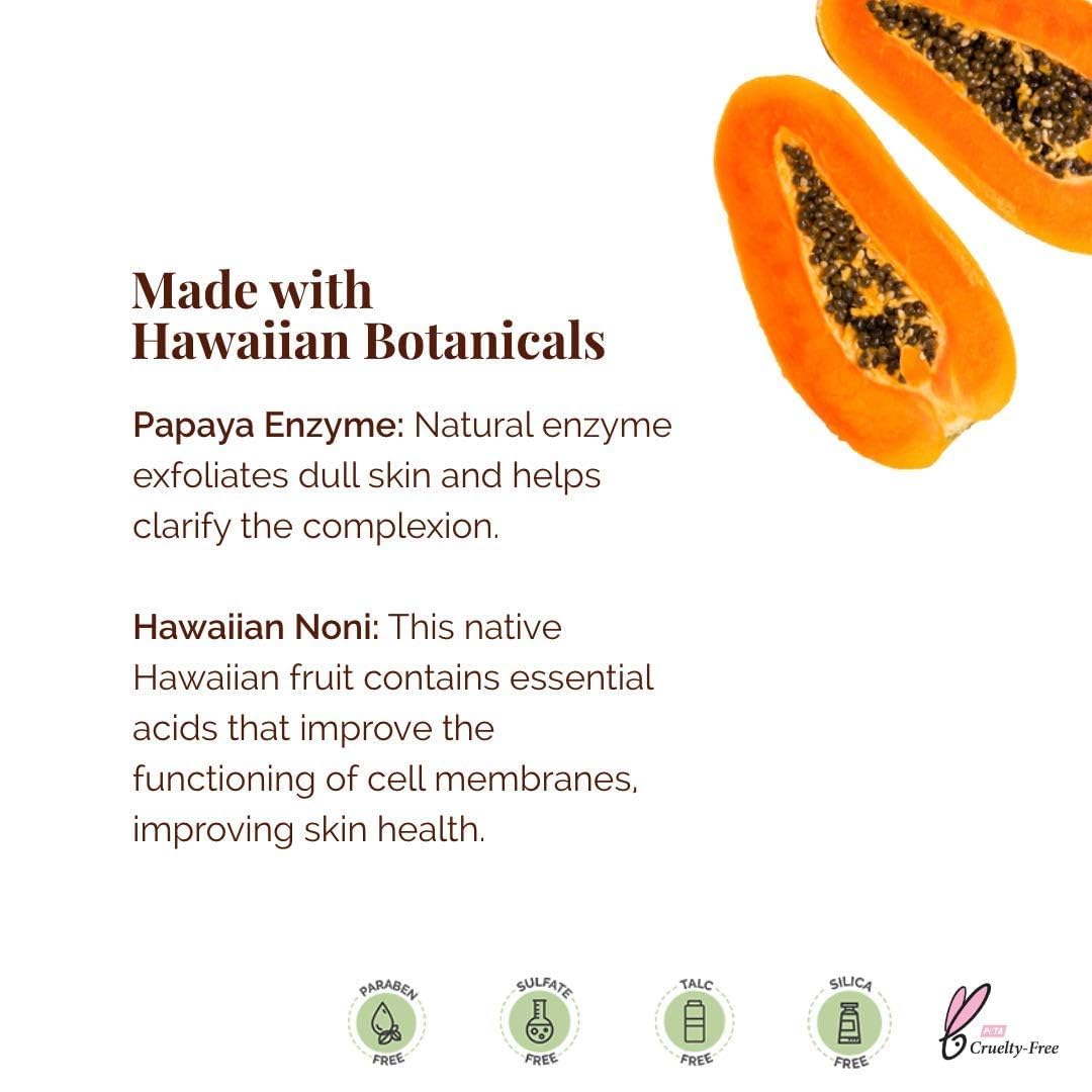 Hanalei ingredient label featuring papaya and noni for natural botanical benefits