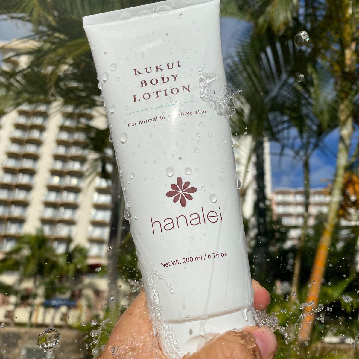 Hanalei key ingredients kukui nut shea jojoba displayed for nourishing benefits