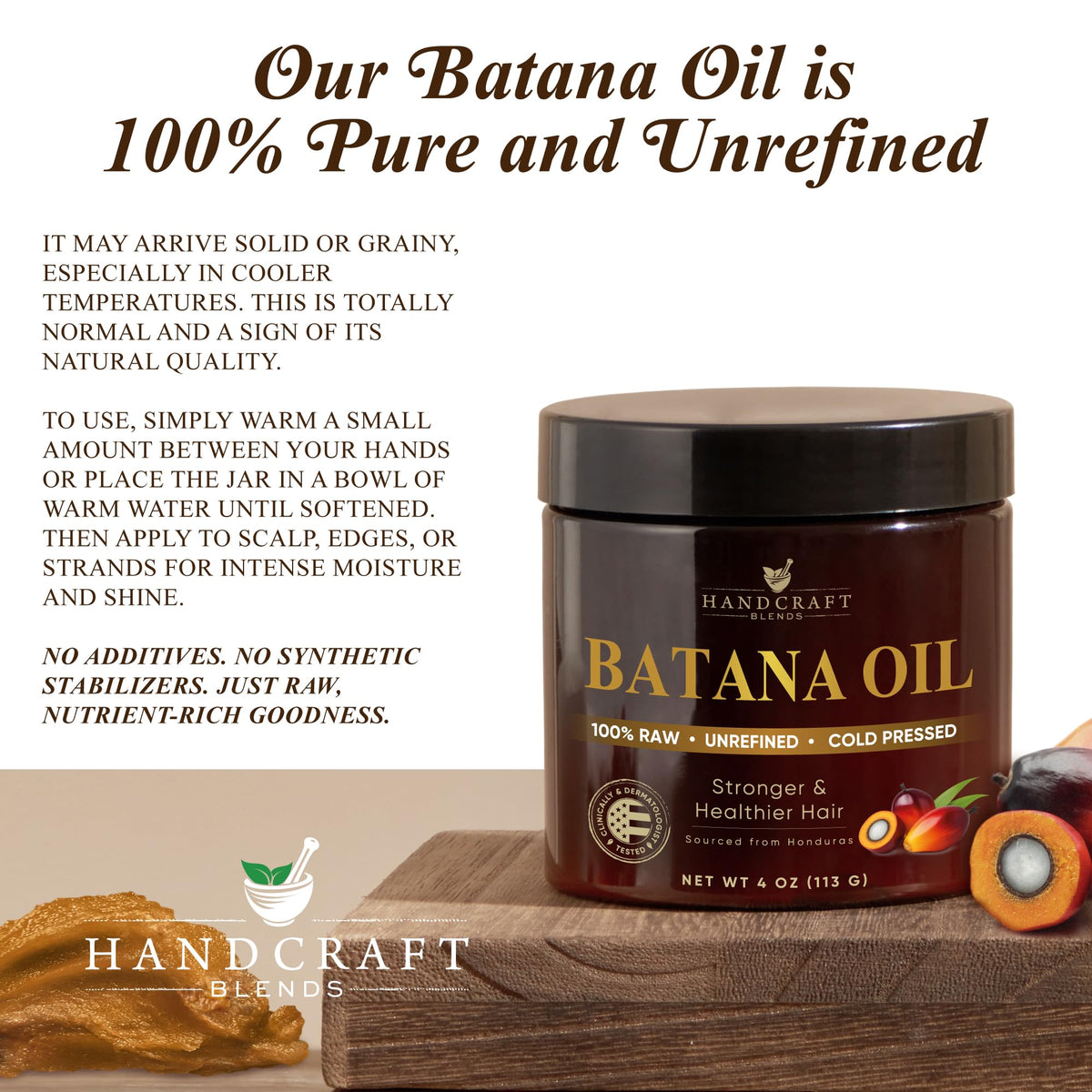 Close-up of Handcraft Blends Batana paste texture highlighting nutrient-rich paste