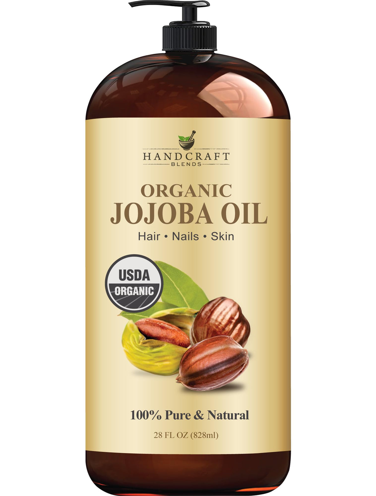 Handcraft Blends front bottle view showing organic label and size benefit