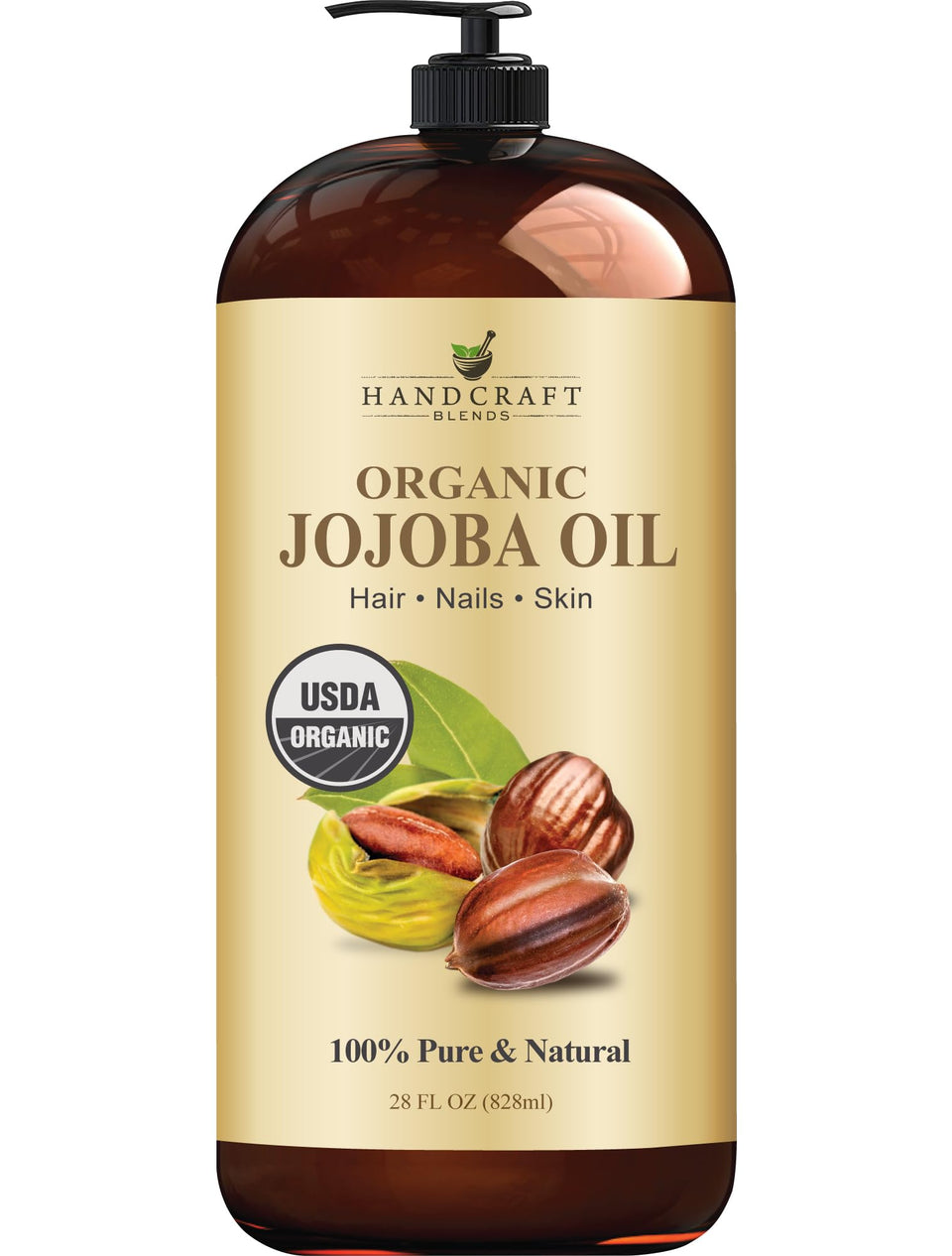 Handcraft Blends front bottle view showing organic label and size benefit
