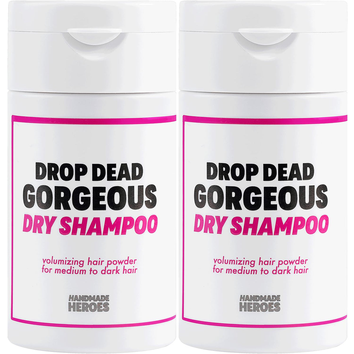 Handmade Heroes front packaging showing natural dry shampoo and benefits