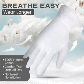 HandsAllright pair worn during overnight routine demonstrating lotion retention benefit
