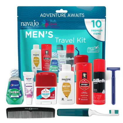 Handy Solutions front packaging of 10 piece travel kit showing contents and neat organization for quick packing
