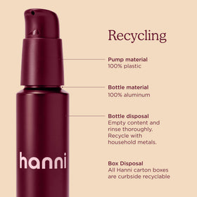 HANNI label close-up listing key oils and clean formula benefits