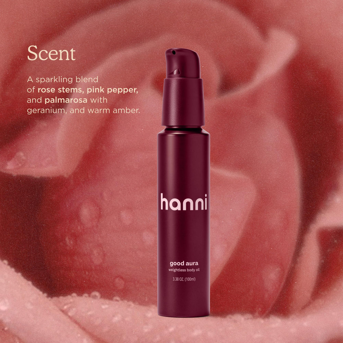 HANNI 100 mL bottle next to common items for size reference