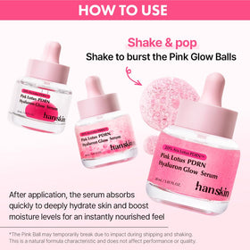 Hanskin applying serum to cheek demonstrating smoothing benefit