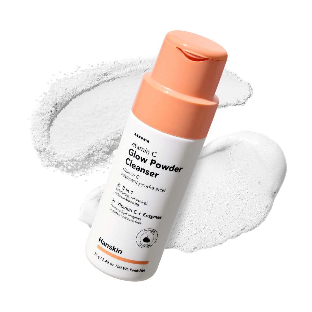 Hanskin front packaging showing Vitamin C glow powder cleanser, promotes radiant skin