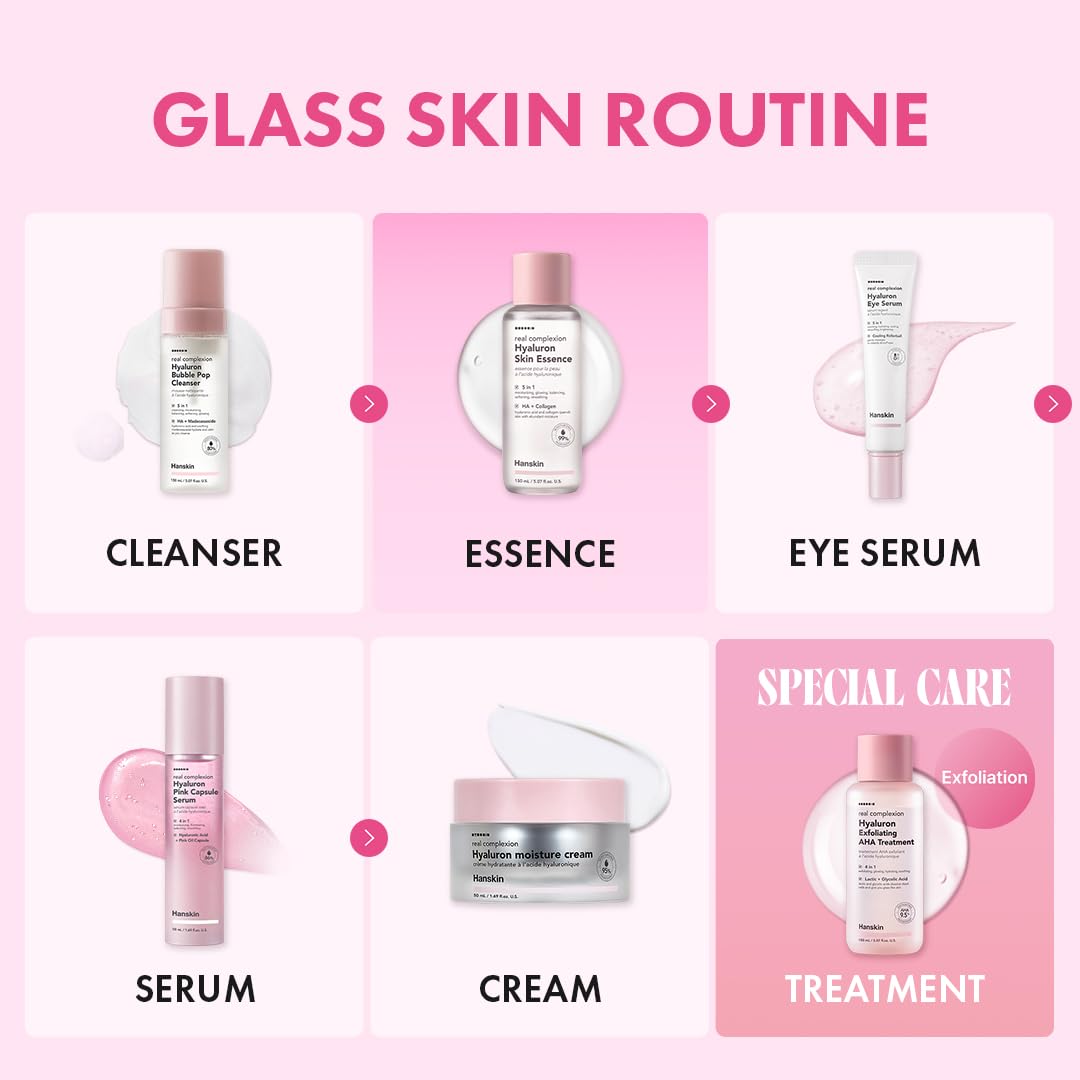 Hanskin lifestyle bathroom scene illustrating daily routine and glowing, dewy skin