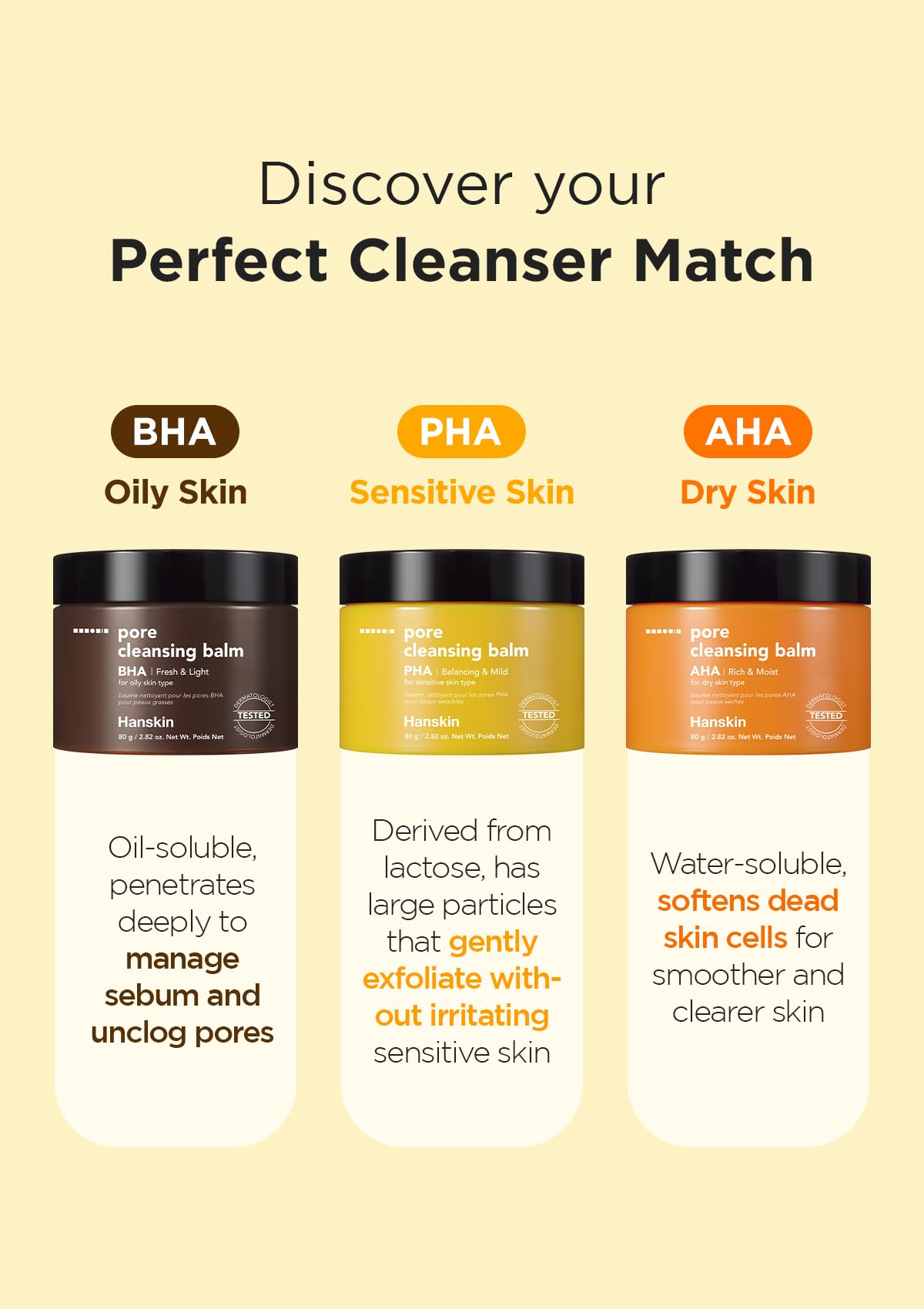 Hanskin open jar with visible ingredient label highlighting PHA and nourishing oils