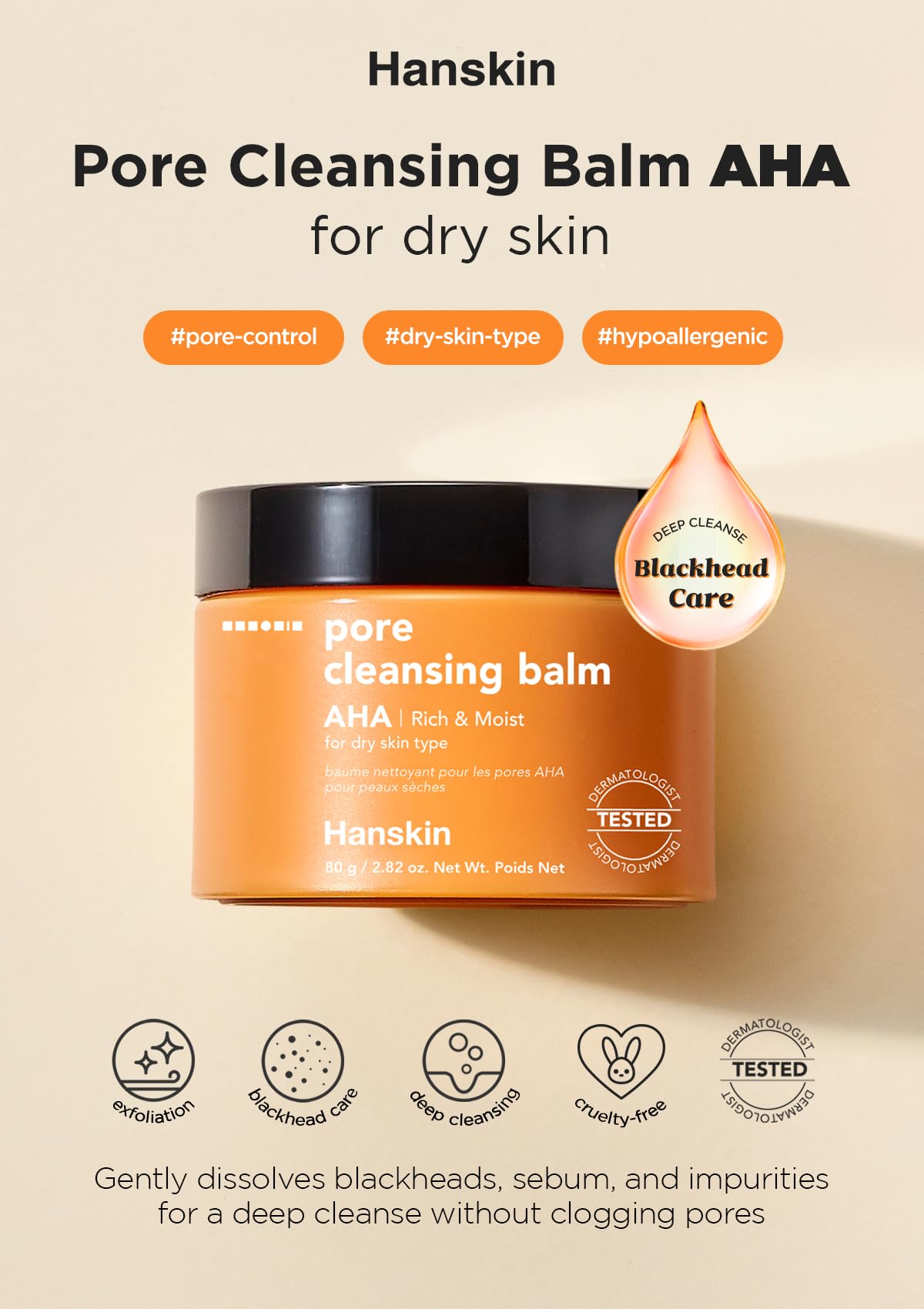 Hanskin close-up of melting balm texture for easy makeup removal