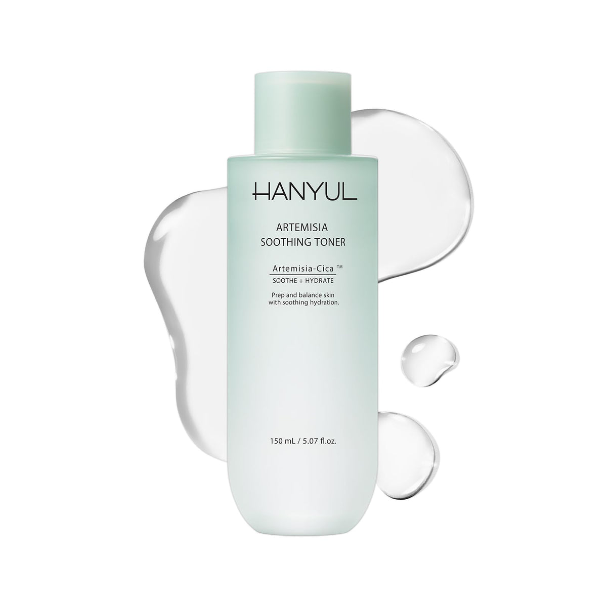 Hanyul front bottle view showing sleek packaging and calming toner benefits
